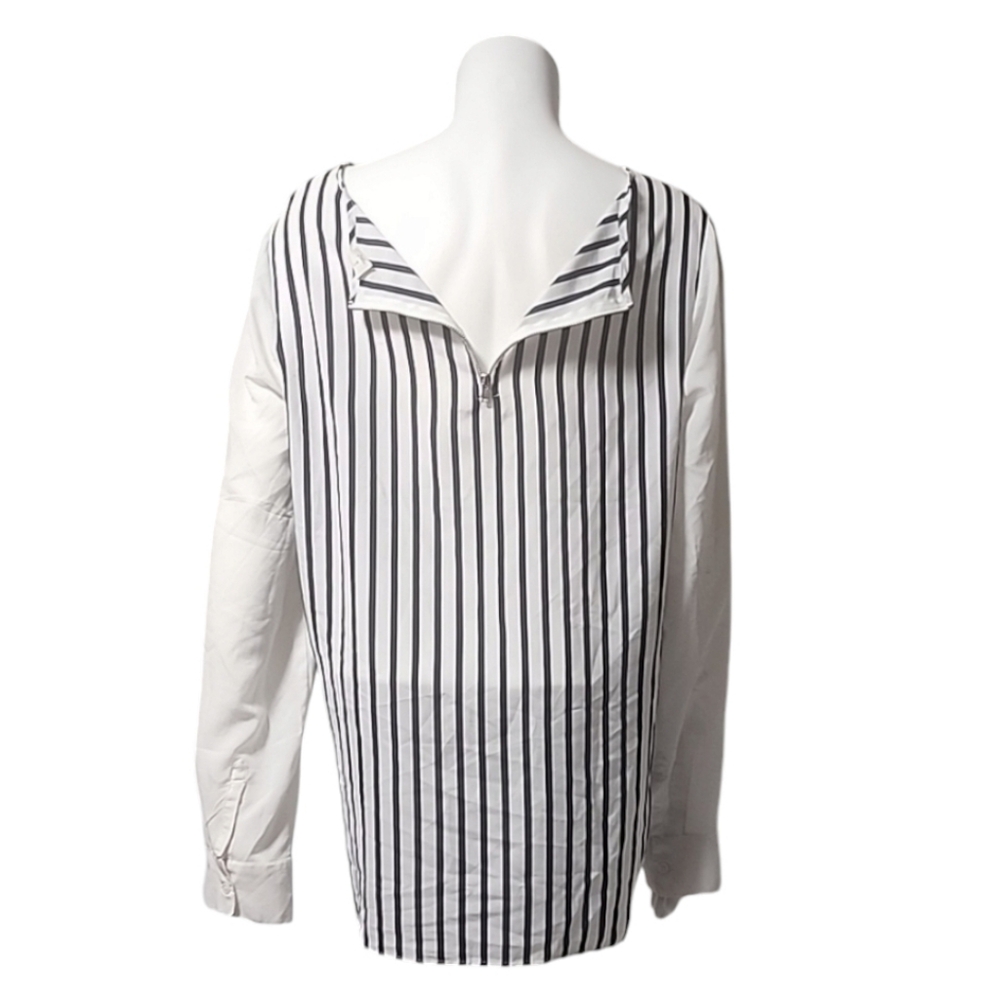 OLD NAVY Color Block Striped Tunic Top L Zipper Back Long Sleeve Blouse Shirt - Picture 13 of 14